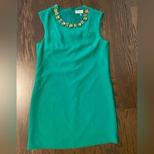 Trina Turk Green Jeweled Neck Gem Crepe Dress 8